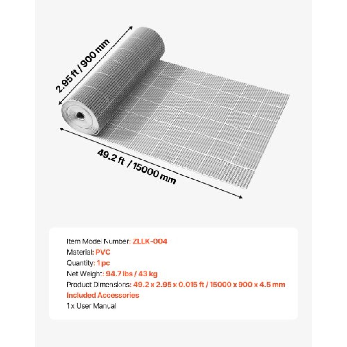 VEVOR Δάπεδο Αποστράγγισης, 90 x 1500 cm, Αντιολισθητικό Επαγγελματικό Χαλάκι PVC, Υγρό Χώρο Αποστράγγισης Νερού Splash Ματ Κοίλο Ρολό Πόρτας, για Εξωτερικό Εσωτερικό Εστιατόριο Πισίνα Αίθριο Μπάνιο Μπάνιο, Γκρι
