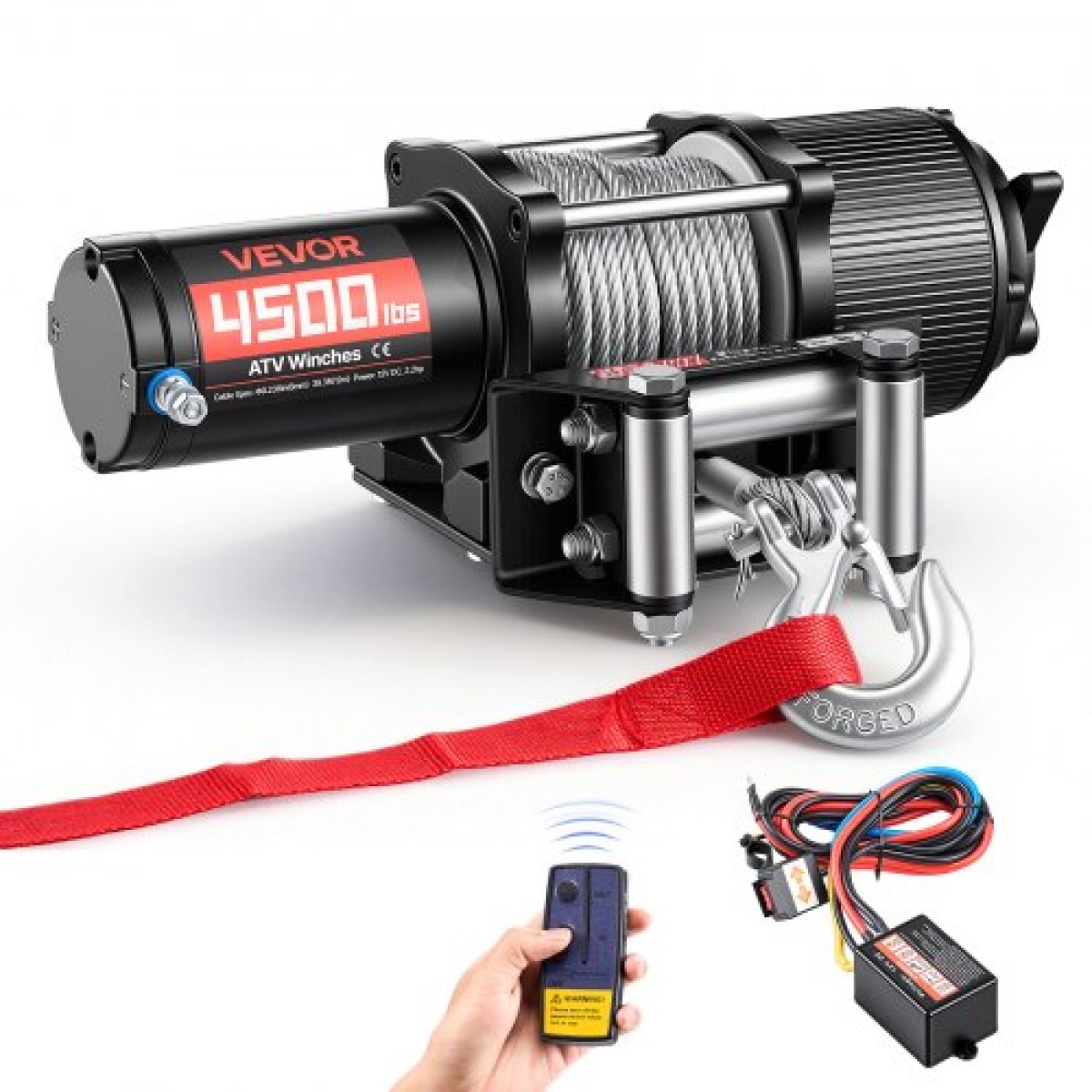 VEVOR 2041 kg Ηλεκτρικό βαρούλκο, βαρούλκο 12V DC ATV/UTV με Φ6 mm x 12 m ατσάλινο συρματόσχοινο, ασύρματο & ενσύρματο τηλεχειριστήριο, IP54 αδιάβροχο, πλάκα στήριξης Roller Fairlead για ρυμούλκηση ATV UTV εκτός δρόμου