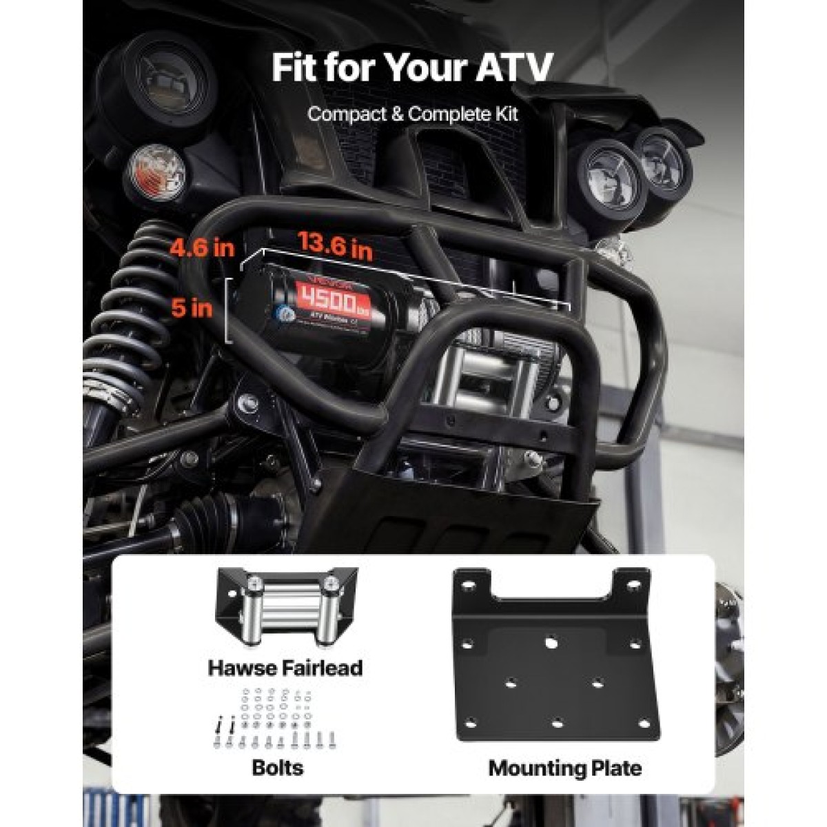 VEVOR 2041 kg Ηλεκτρικό βαρούλκο, βαρούλκο 12V DC ATV/UTV με Φ6 mm x 12 m ατσάλινο συρματόσχοινο, ασύρματο & ενσύρματο τηλεχειριστήριο, IP54 αδιάβροχο, πλάκα στήριξης Roller Fairlead για ρυμούλκηση ATV UTV εκτός δρόμου
