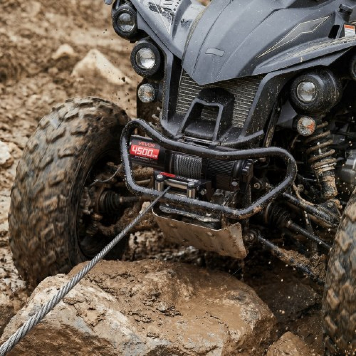 VEVOR 2041 kg Ηλεκτρικό βαρούλκο, βαρούλκο 12V DC ATV/UTV με Φ6 mm x 12 m ατσάλινο συρματόσχοινο, ασύρματο & ενσύρματο τηλεχειριστήριο, IP54 αδιάβροχο, πλάκα στήριξης Roller Fairlead για ρυμούλκηση ATV UTV εκτός δρόμου