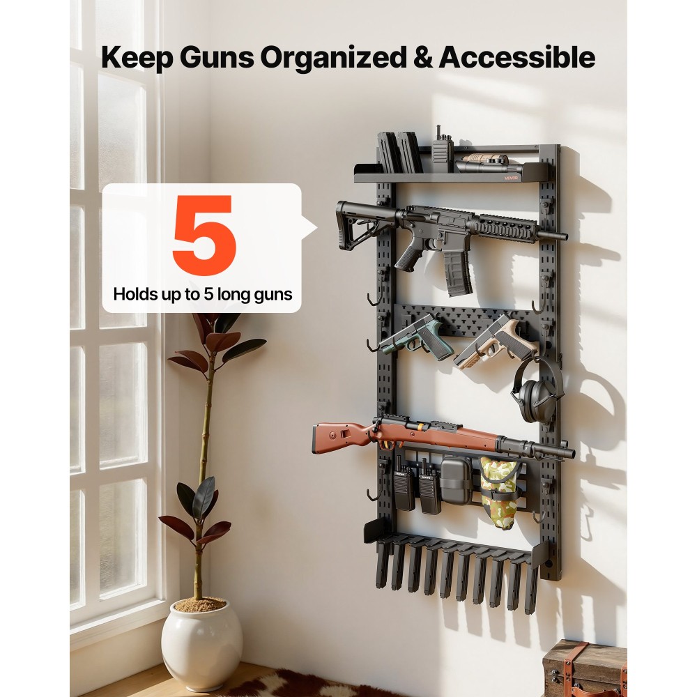 Βάση τοίχου VEVOR Gun Rack, Heavy Duty Steel, Indoor Rifle Shotgun Rack with Magazine Holt, Panel MOLLE, Gun Accessories Display Storage Storage, Hold μέχρι 5 τουφέκια ή κυνηγετικά όπλα, για τακτικό εξοπλισμό
