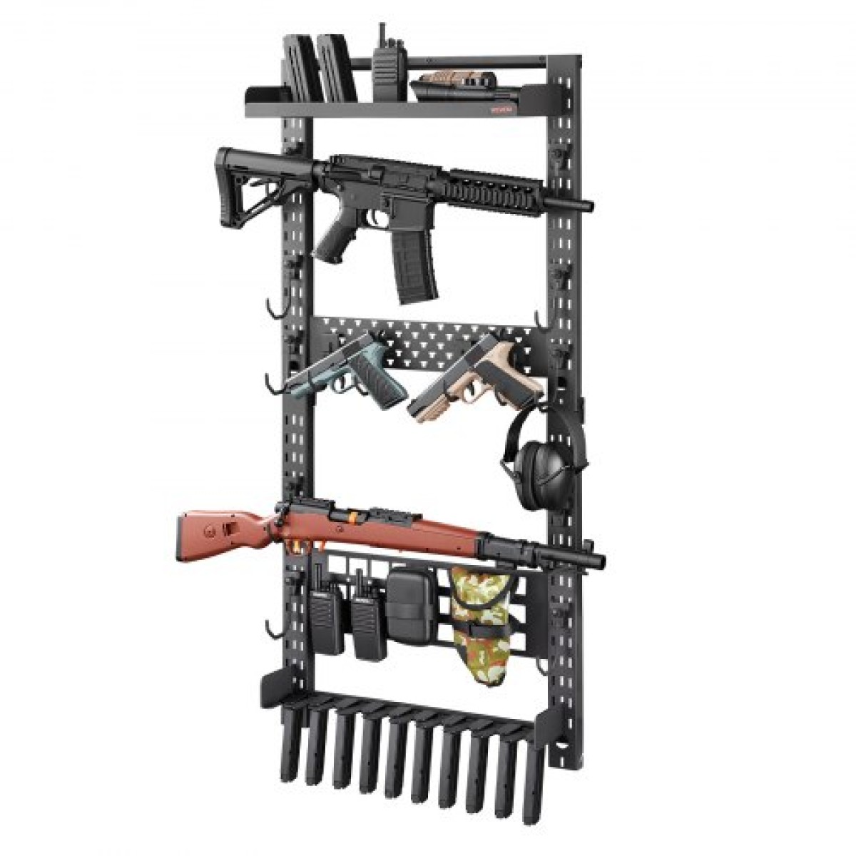 Βάση τοίχου VEVOR Gun Rack, Heavy Duty Steel, Indoor Rifle Shotgun Rack with Magazine Holt, Panel MOLLE, Gun Accessories Display Storage Storage, Hold μέχρι 5 τουφέκια ή κυνηγετικά όπλα, για τακτικό εξοπλισμό