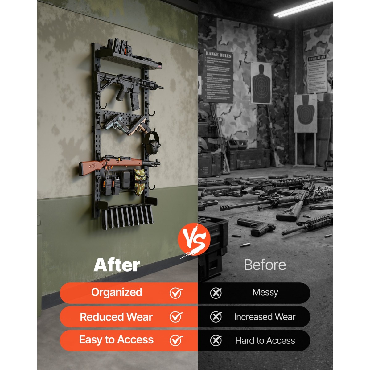Βάση τοίχου VEVOR Gun Rack, Heavy Duty Steel, Indoor Rifle Shotgun Rack with Magazine Holt, Panel MOLLE, Gun Accessories Display Storage Storage, Hold μέχρι 5 τουφέκια ή κυνηγετικά όπλα, για τακτικό εξοπλισμό