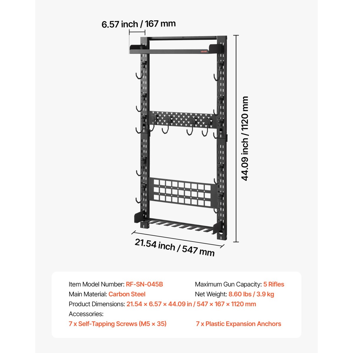 Βάση τοίχου VEVOR Gun Rack, Heavy Duty Steel, Indoor Rifle Shotgun Rack with Magazine Holt, Panel MOLLE, Gun Accessories Display Storage Storage, Hold μέχρι 5 τουφέκια ή κυνηγετικά όπλα, για τακτικό εξοπλισμό