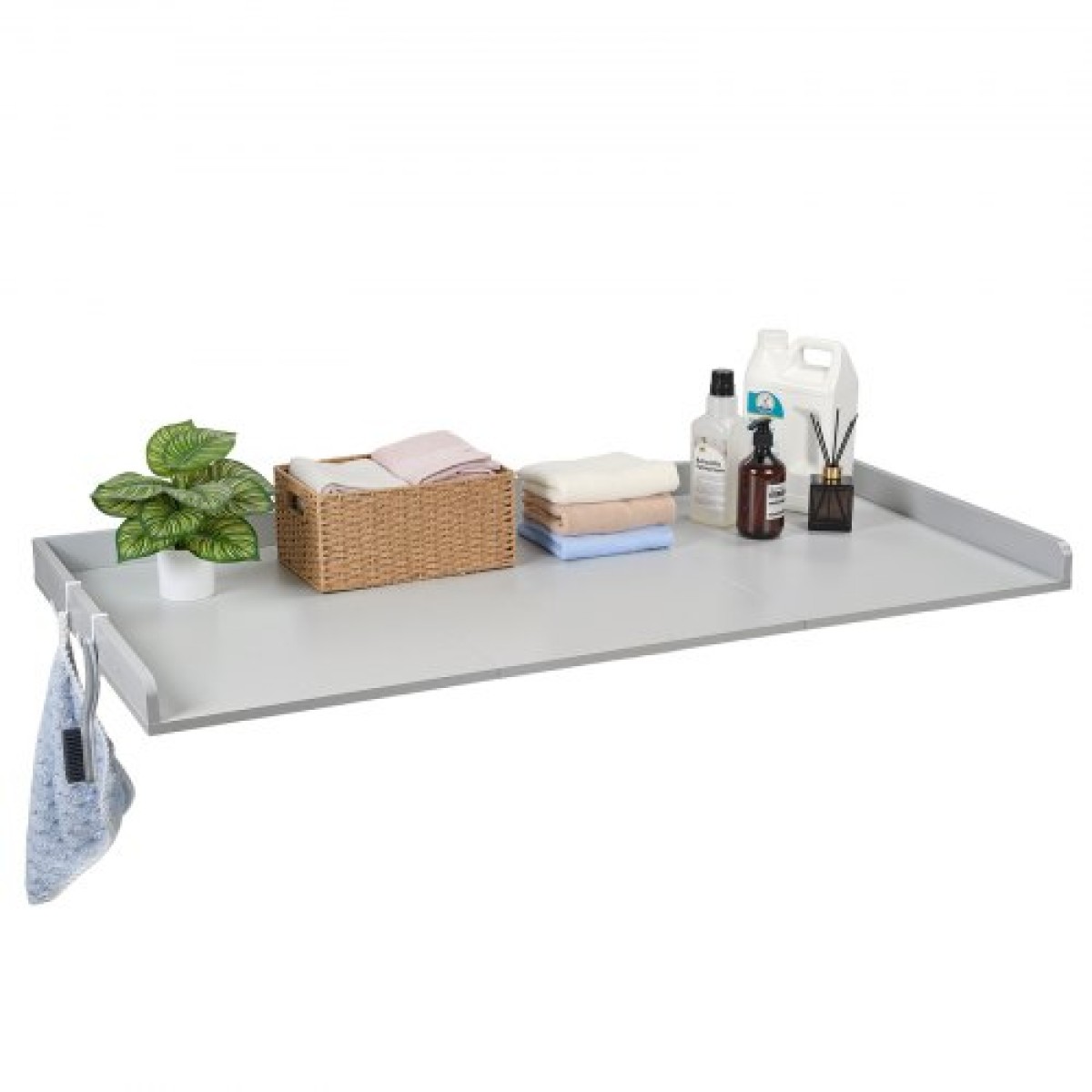 Πάγκος VEVOR Washer Dryer, 137 x 69,9 cm Ξύλινο κάλυμμα πλυντηρίου και στεγνωτηρίου με άκρο & 2 γάντζους, αδιάβροχο κάλυμμα πλυντηρίου για ντουλάπα ρούχων Οργάνωση και αποθήκευση πάγκου, γκρι
