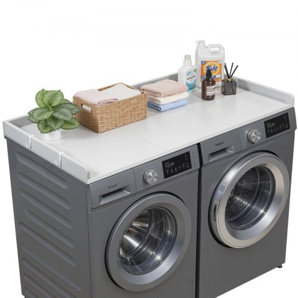 Πάγκος VEVOR Washer Dryer, 137 x 69,9 cm Ξύλινο κάλυμμα πλυντηρίου και στεγνωτηρίου με άκρο & 2 γάντζους, αδιάβροχο κάλυμμα πλυντηρίου για ντουλάπα ρούχων Οργάνωση και αποθήκευση πάγκου, γκρι