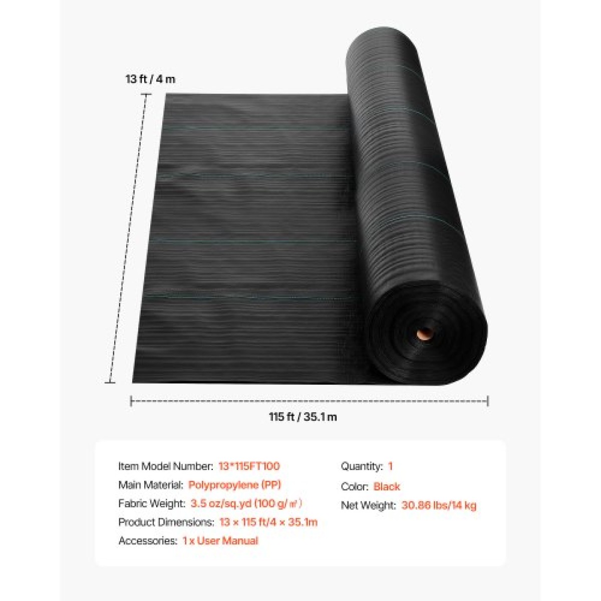 VEVOR Weed Barrier Fabric Heavy Duty, 4x35,1m 99,2g Landscape Fabric, Woven Weed Blocker Fabrics, Garden Fabrics Weeds Barrier, Weeds Control Ground Cover, Geotextile Webbing, Gardening Mat, Black