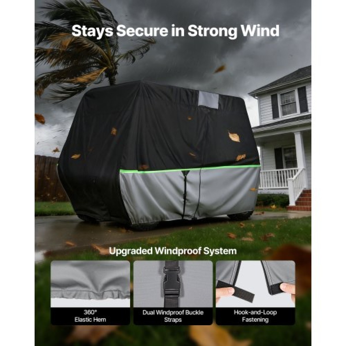 Κάλυμμα VEVOR Golf Cart, Full Coverage 2+2/4 Passenger Golf Cart, 600D αδιάβροχο Oxford Fabric Club Car Cover που ταιριάζει στα περισσότερα Carts Club Car, Yamaha, EZGO, Honda, PU Coating & Three Zipper Doors