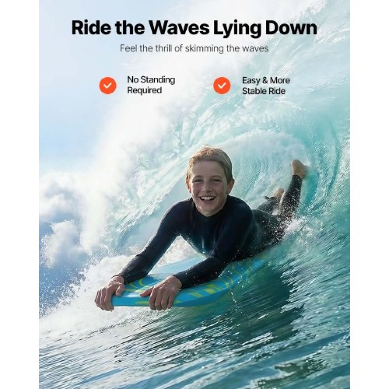 VEVOR 1055mm Bodyboard, Body Board Trainer με EPS Foam Core & Wrist Leash, UV-Resistant Bodyboard για αρχάριους, νέους έως 82 κιλά