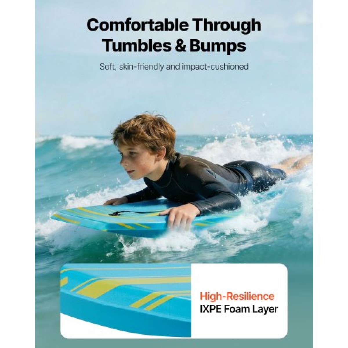 VEVOR 1055mm Bodyboard, Body Board Trainer με EPS Foam Core & Wrist Leash, UV-Resistant Bodyboard για αρχάριους, νέους έως 82 κιλά