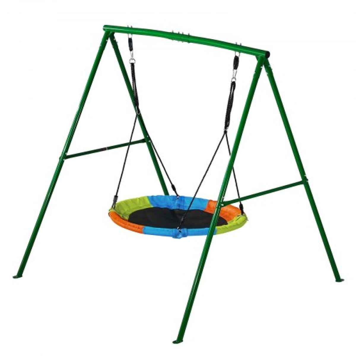 Σετ κούνιας VEVOR για πίσω αυλή, 100 εκ. Πιατάκι Swing Seat με Heavy Duty A-Frame Metal Stand, 199,6 kg χωρητικότητα φόρτωσης, Ενισχυμένο με σπειροειδείς άγκυρες εδάφους, Swingset Outdoor για παιδιά, πράσινο και πολύχρωμο