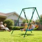 Σετ κούνιας VEVOR για πίσω αυλή, 100 εκ. Πιατάκι Swing Seat με Heavy Duty A-Frame Metal Stand, 199,6 kg χωρητικότητα φόρτωσης, Ενισχυμένο με σπειροειδείς άγκυρες εδάφους, Swingset Outdoor για παιδιά, πράσινο και πολύχρωμο
