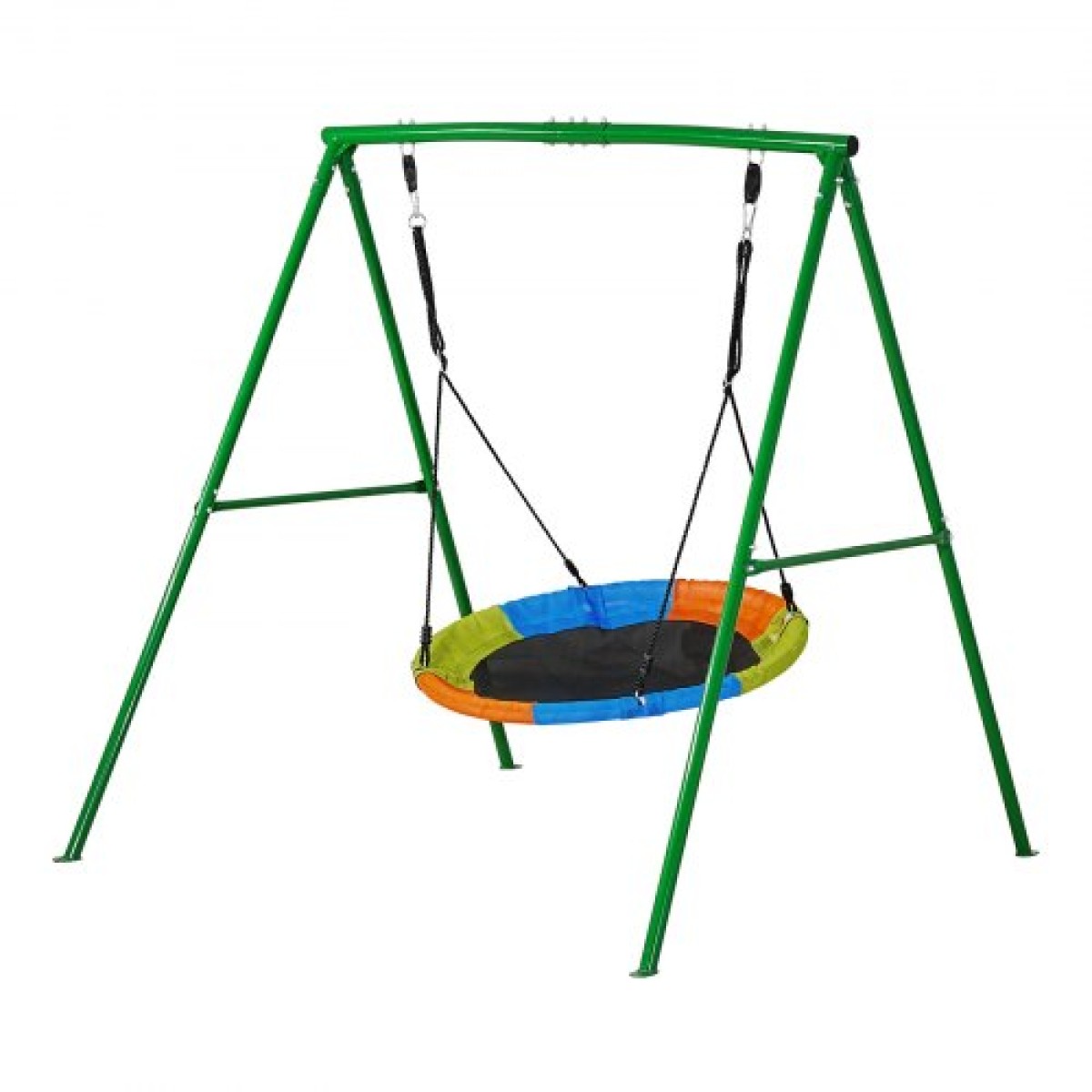 Σετ κούνιας VEVOR για πίσω αυλή, 100 εκ. Πιατάκι Swing Seat με Heavy Duty A-Frame Metal Stand, 199,6 kg χωρητικότητα φόρτωσης, Ενισχυμένο με σπειροειδείς άγκυρες εδάφους, Swingset Outdoor για παιδιά, πράσινο και πολύχρωμο