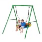 Σετ κούνιας VEVOR για πίσω αυλή, 100 εκ. Πιατάκι Swing Seat με Heavy Duty A-Frame Metal Stand, 199,6 kg χωρητικότητα φόρτωσης, Ενισχυμένο με σπειροειδείς άγκυρες εδάφους, Swingset Outdoor για παιδιά, πράσινο και πολύχρωμο