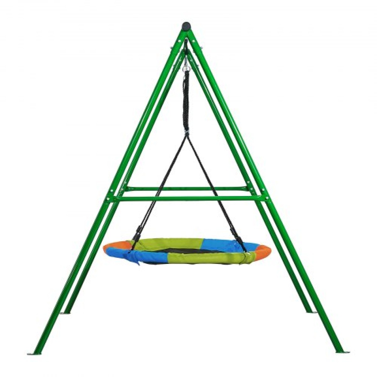 Σετ κούνιας VEVOR για πίσω αυλή, 100 εκ. Πιατάκι Swing Seat με Heavy Duty A-Frame Metal Stand, 199,6 kg χωρητικότητα φόρτωσης, Ενισχυμένο με σπειροειδείς άγκυρες εδάφους, Swingset Outdoor για παιδιά, πράσινο και πολύχρωμο