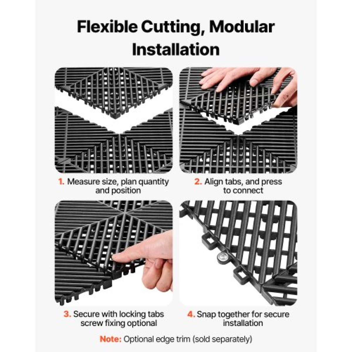 Πλακάκια αποστράγγισης VEVOR Interlocking, 310 x 310 mm, Modular πλακάκια δαπέδου γκαράζ, αντιολισθητικά πλακάκια δαπέδου αποστράγγισης PP, αυτοστραγγιζόμενα, εύκολη τοποθέτηση, για μπάνιο, κουζίνα, πισίνα & εξωτερικό, Μαύρο, 12 Pack