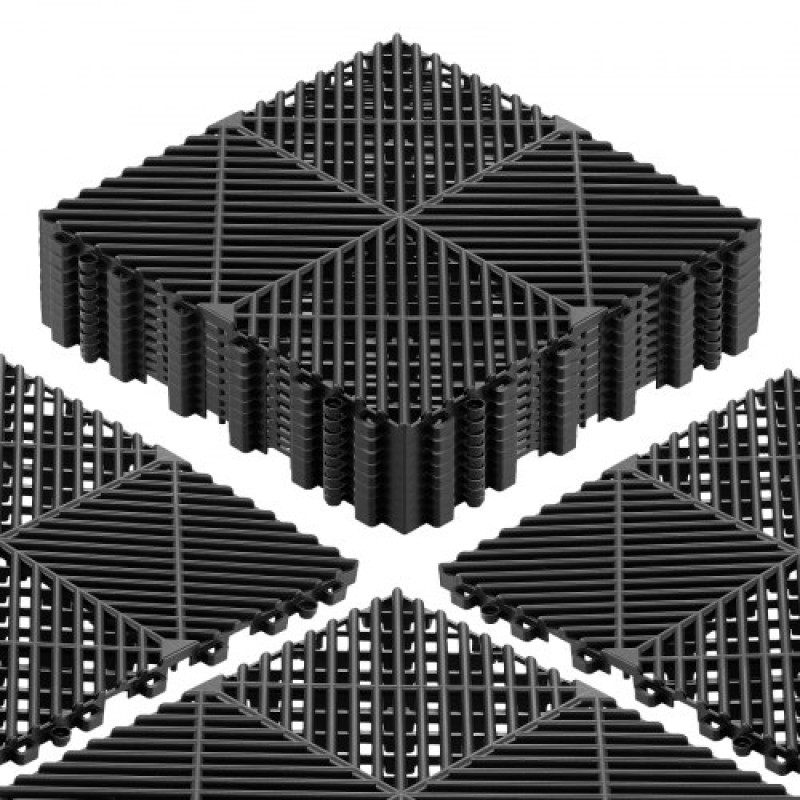 Πλακάκια αποστράγγισης VEVOR Interlocking, 310 x 310 mm, Modular πλακάκια δαπέδου γκαράζ, αντιολισθητικά πλακάκια δαπέδου αποστράγγισης PP, αυτοστραγγιζόμενα, εύκολη τοποθέτηση, για μπάνιο, κουζίνα, πισίνα & εξωτερικό, Μαύρο, 12 Pack