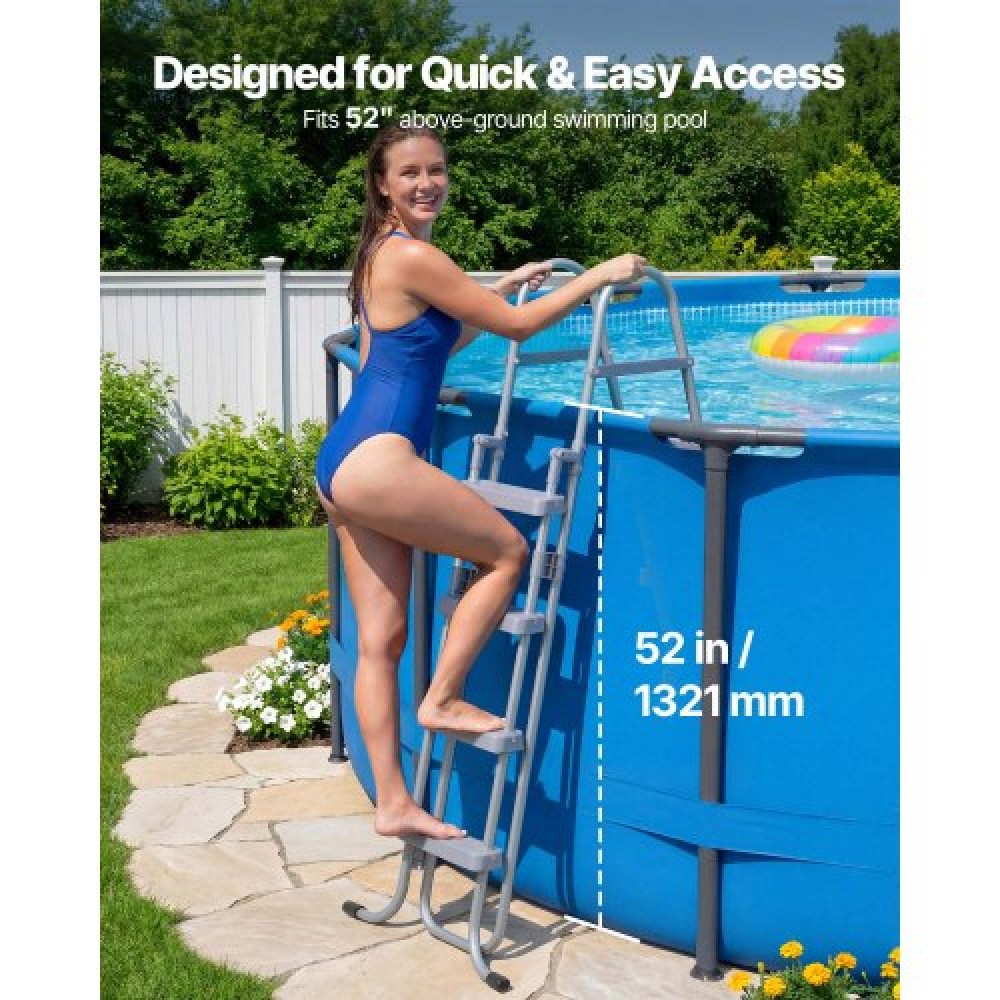 VEVOR Above Ground Pool Ladder, 4-Step Steel A-Frame Swimming Pool Swimming Swimming Pool 132,1 cm, Χωρητικότητα 136 kg Σκαλοπάτια εισόδου/εξόδου με ασφαλές αντιολισθητικό, ανθεκτικό φαρδύ σκαλοπάτι, εύκολη εγκατάσταση σε εξωτερικό χώρο, γκρι