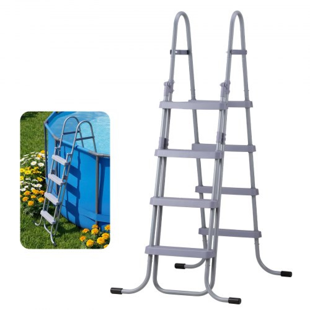 VEVOR Above Ground Pool Ladder, 4-Step Steel A-Frame Swimming Pool Swimming Swimming Pool 132,1 cm, Χωρητικότητα 136 kg Σκαλοπάτια εισόδου/εξόδου με ασφαλές αντιολισθητικό, ανθεκτικό φαρδύ σκαλοπάτι, εύκολη εγκατάσταση σε εξωτερικό χώρο, γκρι