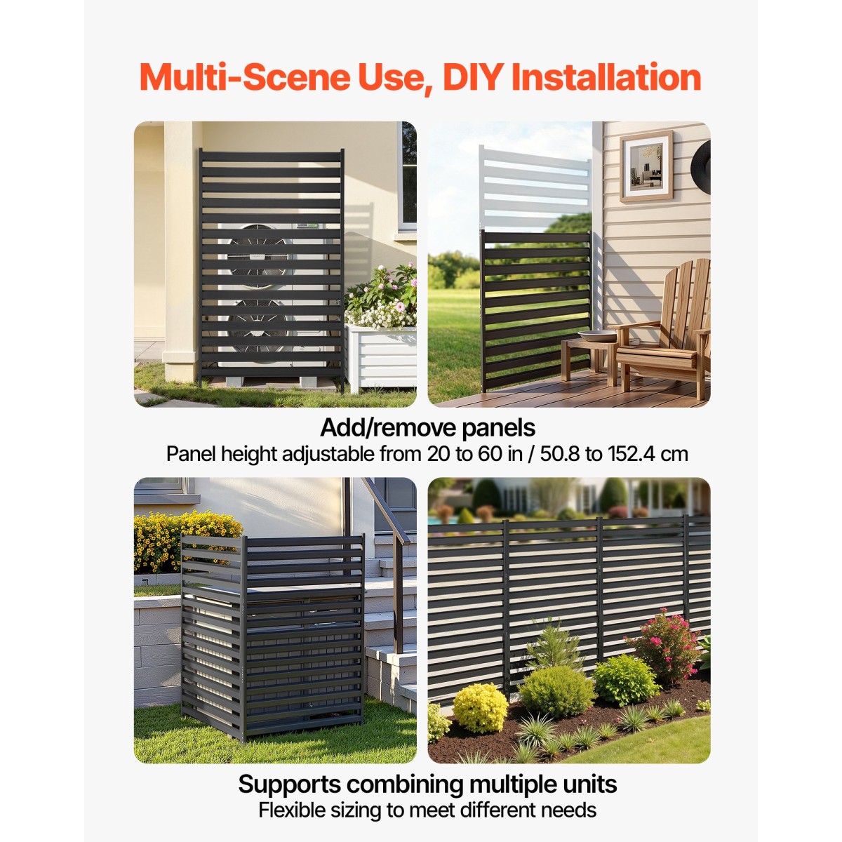 VEVOR Metal Privacy Screen, 96 x 152,4cm Ανεξάρτητος Μοντέρνος φράχτης Privacy, Διαιρέτης κήπου με εκτεταμένους πάσσαλους εδάφους & ρυθμιζόμενο ύψος πάνελ, ανεξάρτητο εξωτερικό διαχωριστικό για κήπο, εσωτερικό