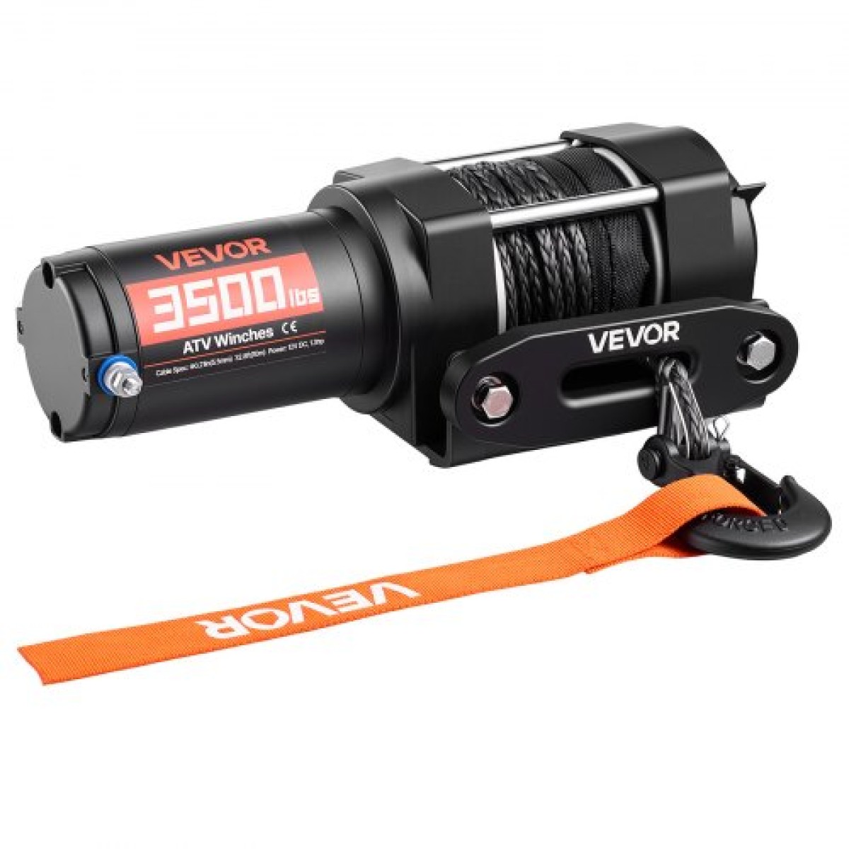 VEVOR 1587 kg Ηλεκτρικό βαρούλκο, βαρούλκο 12V DC ATV/UTV με Φ5,5 mm x 10 m Συνθετικό Σχοινί & Ενσύρματο Τηλεχειριστήριο, IP55 Αδιάβροχο, Πλάκα στήριξης Fairlead περίβλημα αλουμινίου για ρυμούλκηση ATV, μαύρο