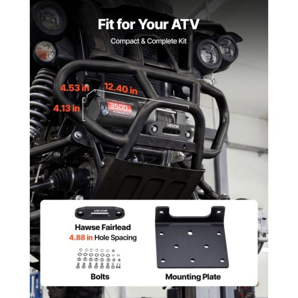 VEVOR 1587 kg Ηλεκτρικό βαρούλκο, βαρούλκο 12V DC ATV/UTV με Φ5,5 mm x 10 m Συνθετικό Σχοινί & Ενσύρματο Τηλεχειριστήριο, IP55 Αδιάβροχο, Πλάκα στήριξης Fairlead περίβλημα αλουμινίου για ρυμούλκηση ATV, μαύρο