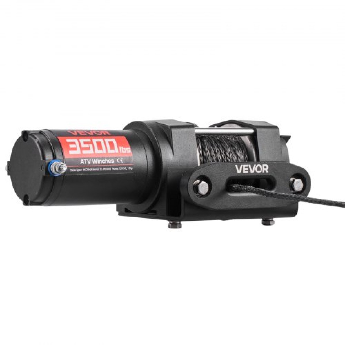 VEVOR 1587 kg Ηλεκτρικό βαρούλκο, βαρούλκο 12V DC ATV/UTV με Φ5,5 mm x 10 m Συνθετικό Σχοινί & Ενσύρματο Τηλεχειριστήριο, IP55 Αδιάβροχο, Πλάκα στήριξης Fairlead περίβλημα αλουμινίου για ρυμούλκηση ATV, μαύρο