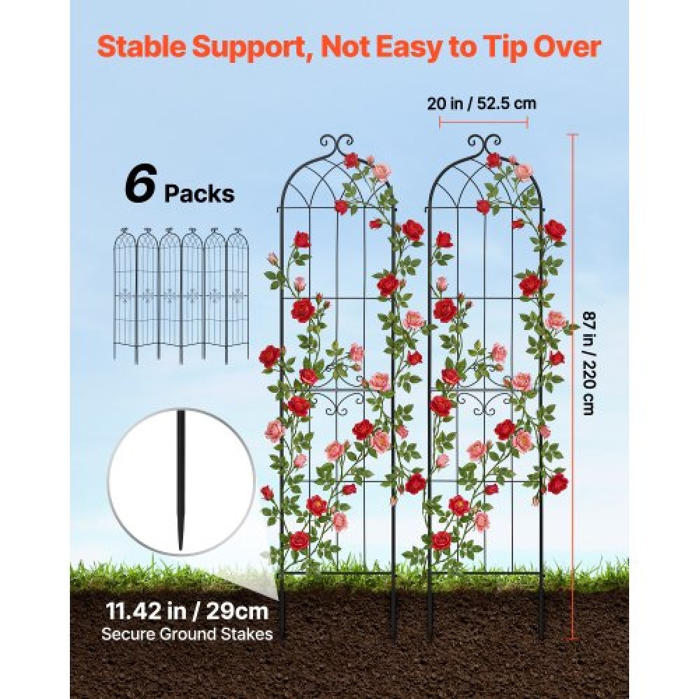 VEVOR Garden Trellis, 220 x 52.5 cm Rose Trellis, 6 Packs Garden Flower Rose Trellises with Powder-Coated Finish & Convenient Locking Design, Plant Support Trellises for Flowers, Vegetables, Roses