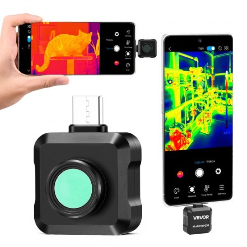 VEVOR Thermal Imaging Camera για Android, 512 x 384 TISR Super Resolution, 25HZ Rate Refresh Rate Infrared Thermal Imager for Smartphone Tablet, 256 x 192 IR Resolution, -20°C to 550°C & 15 Color Palettes