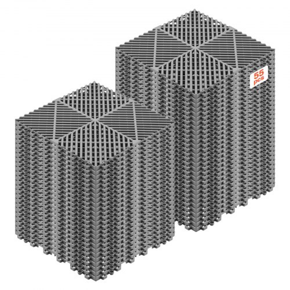 VEVOR Interlocking Drainage Mats, 310x310 mm, Garage Flooring Tiles, Non-Slip PP Drainage Floor Tile Shower Mat, Self-Draining, Easy Installation, for Bathroom, Kitchen, Pool & Outdoor, Gray, 55 Pack