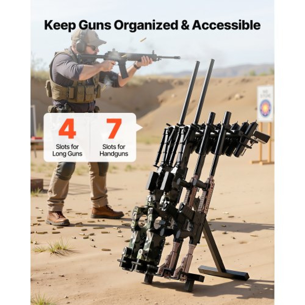 VEVOR Gun Rack, Portable, Folding Heavy Duty Steel Rifle Shotgun Rack Stand, Freestanding Indoor Outdoor Gun Display Storage, Holds Up to 7 Pistols and 4 Rifles or Shotguns, for Shooting Hunting Range