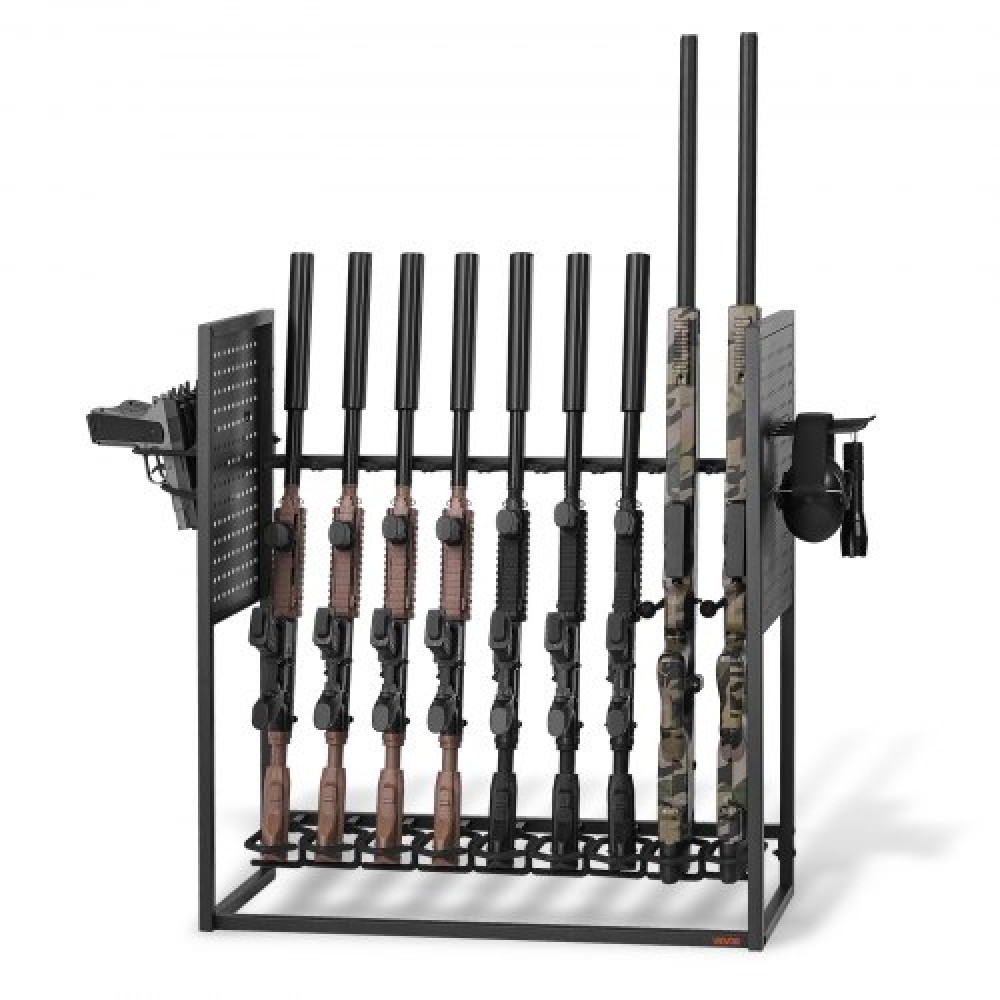 VEVOR Gun Rack, Floor Standing, Indoor Heavy Duty Steel Rifle Shotgun Rack Stand, Freestanding Gun Display Storage with Magazine Holder, Holds up to 9 Rifles and 4 Pistols, for Home Garage Storage