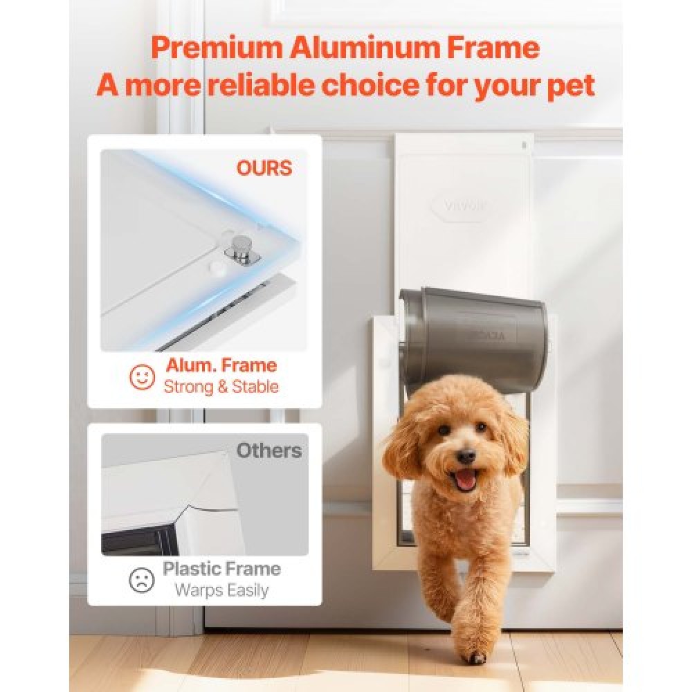VEVOR Pet Door, Medium, with Double Magnetic Flaps and Metal Frame, Strong and Weatherproof Dog Door for Interior and Exterior Doors, Easy to Install, Easy In-and-Out Access for Doggies, White