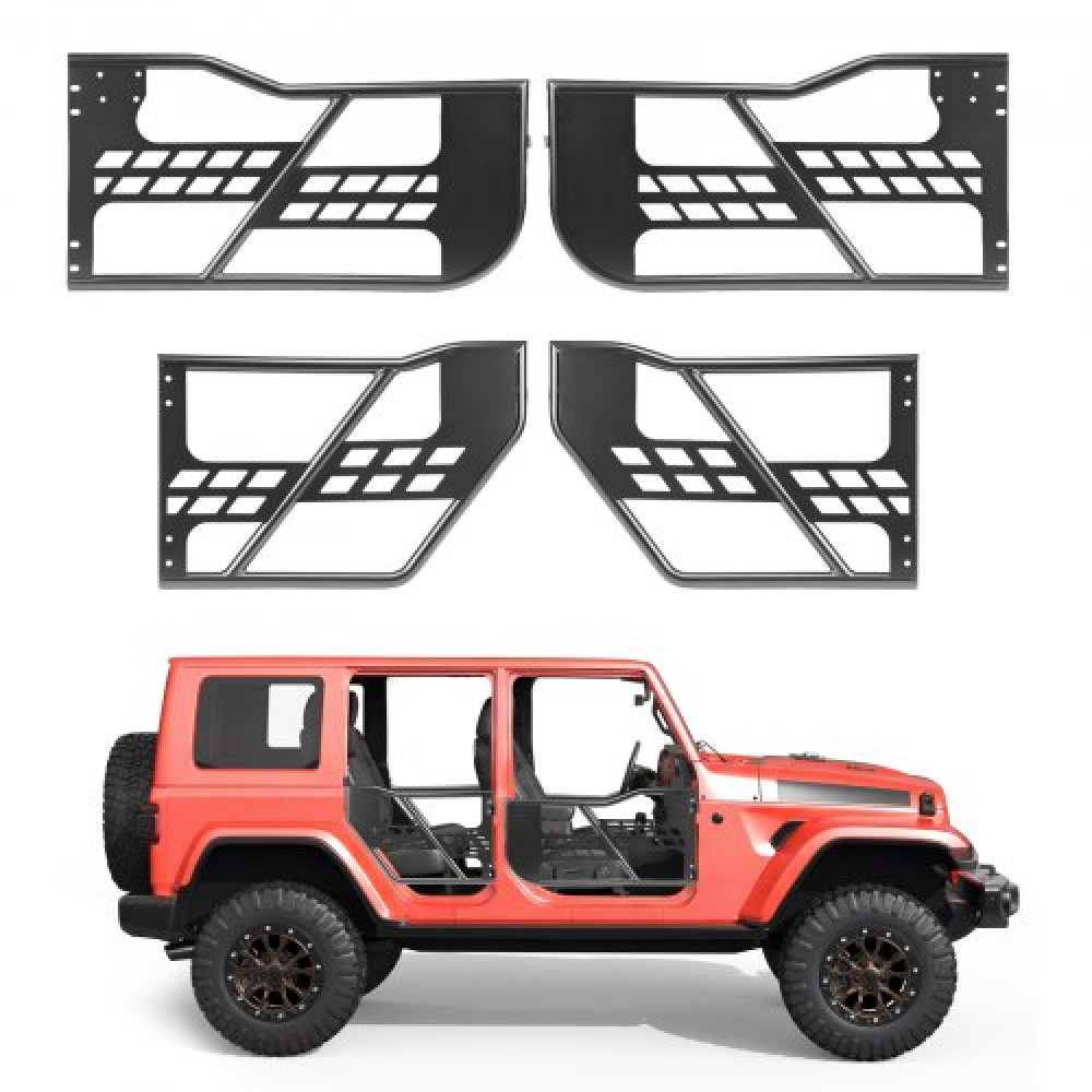 VEVOR Jeep Tube Doors, 4-θυρες, συμβατές με 2007-2018 Jeep Wrangler JK JKU Unlimited, Ατσάλινα εκτός δρόμου σωληνωτές μισές πόρτες με τσάντα αποθήκευσης, λαστιχένια μαξιλαράκια, μεντεσέδες βαρέως τύπου και μάνταλο OE