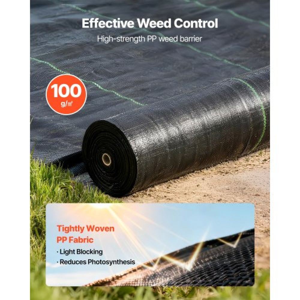 VEVOR Weed Barrier, 2 x 50m Weed Barrier Fabric, 100g Ground Cover Weeds Barriers with Tightly Woven PP Fabric, Smooth Water Drainage, High-Density Driveway Fabrics for Garden Path, Gravel Areas