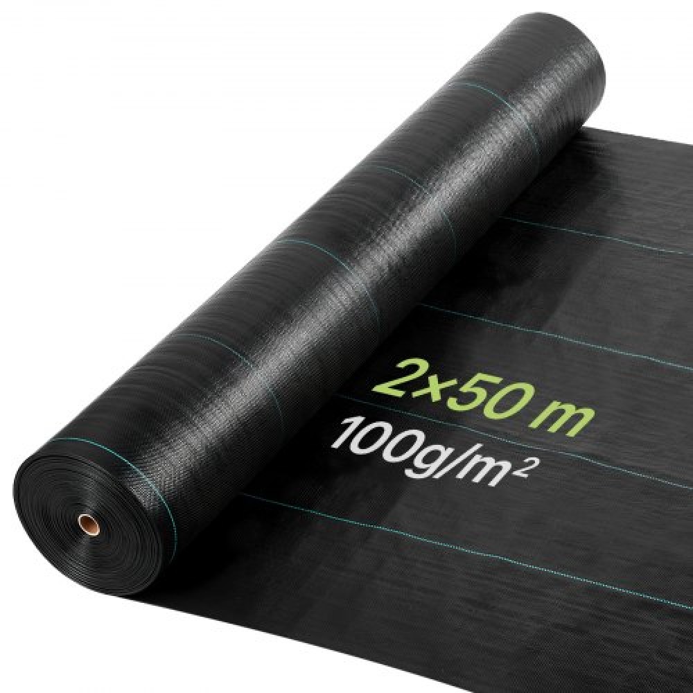 VEVOR Weed Barrier, 2 x 50m Weed Barrier Fabric, 100g Ground Cover Weeds Barriers with Tightly Woven PP Fabric, Smooth Water Drainage, High-Density Driveway Fabrics for Garden Path, Gravel Areas