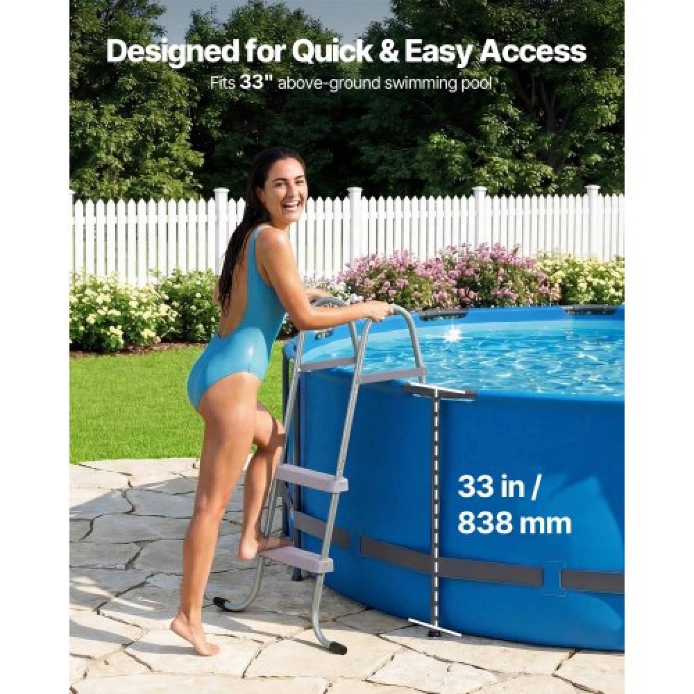 VEVOR Above Ground Pool Ladder, 2-Step Steel A-Frame Swimming Pool Swimming Swimming Pool 83,8 cm, Χωρητικότητα 136 kg Σκαλοπάτια εισόδου/εξόδου με ασφαλές αντιολισθητικό, ανθεκτικό φαρδύ σκαλοπάτι, εύκολη εγκατάσταση σε εξωτερικό χώρο, γκρι