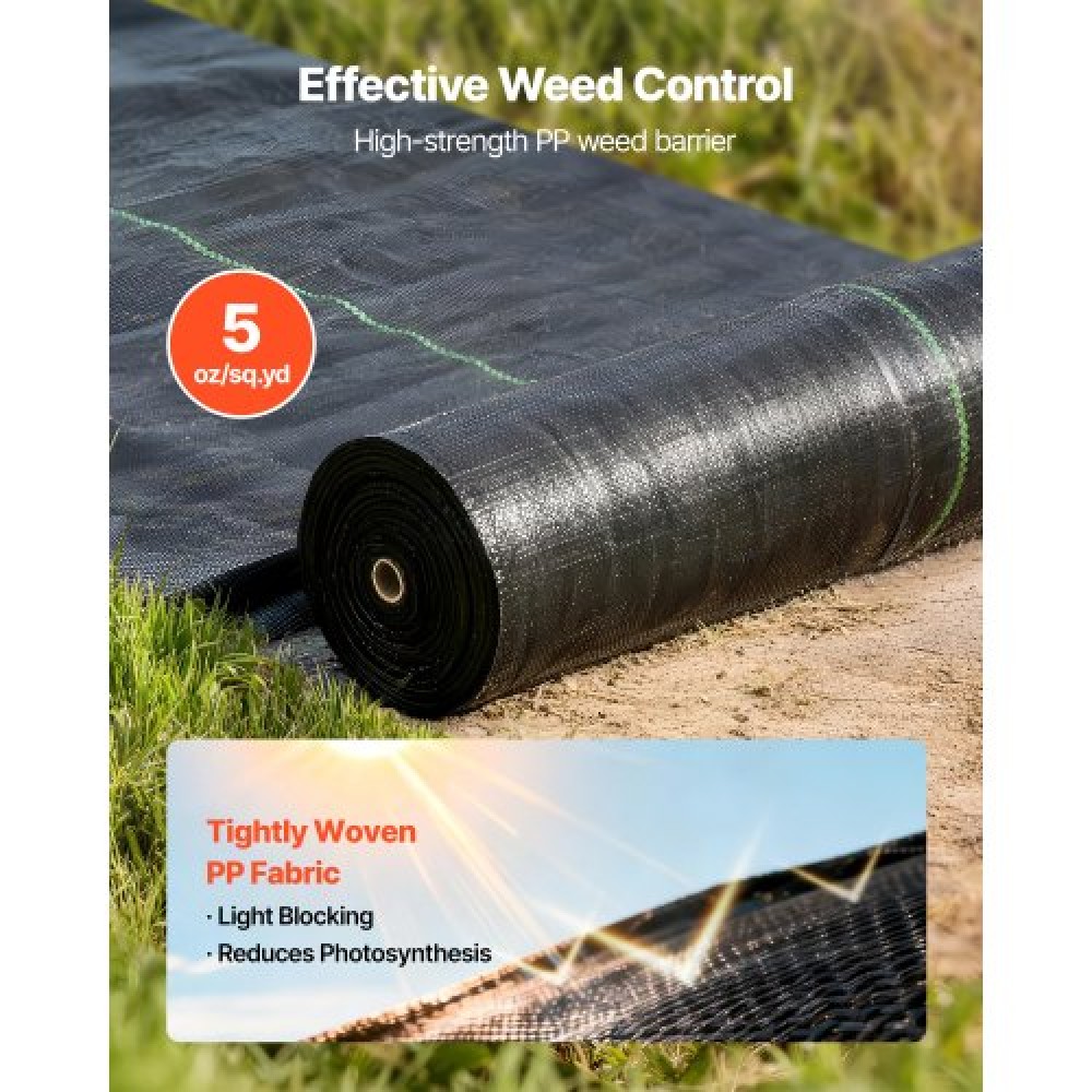 VEVOR Weed Barrier Fabric Heavy Duty, 0.9x30.5m 141.7g Landscape Fabric, Woven Weed Blocker Fabrics, Garden Fabrics Weeds Barrier, Weeds Control Ground Cover, Geotextile Webbing, Gardening Mat, Black