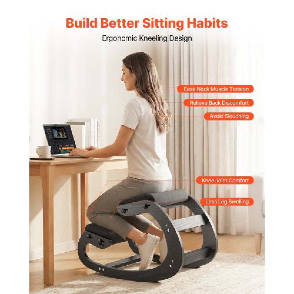 VEVOR Ergonomic Kneeling Chair, Wooden Posture Knee Chair with Adjustable Thick Foam Cushions & Solid Wood Frame, Adjustable Height, Relief for Neck or Back Pain for Home, Office or Meditation, Black