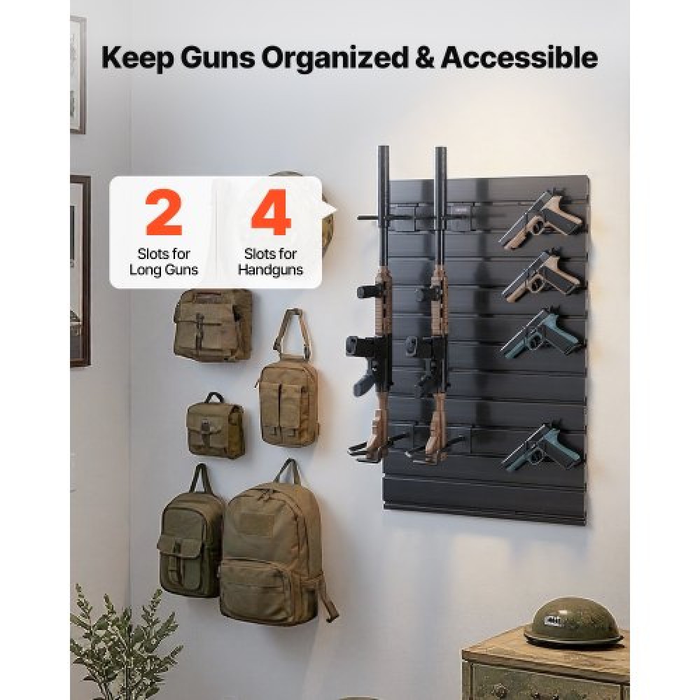 VEVOR Gun Rack, Wall Mount, Tactical Rifle Shotgun Handgun Storage, Heavy-Duty PVC Panels & Steel Wall Racks, Securely Holds up to 2 Rifles & 4 Pistols, Modular Firearms Gun Gear Accessories Organizer