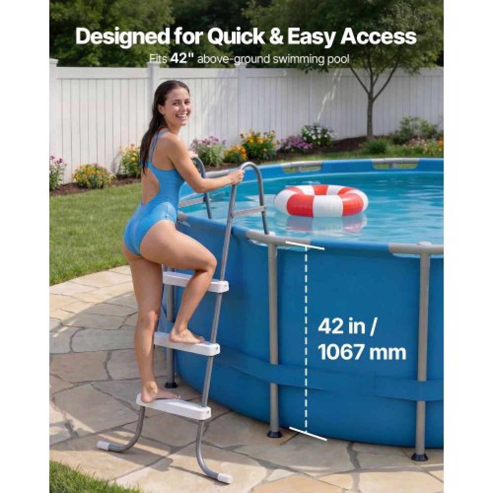 VEVOR Above Ground Pool Ladder, 3-Step Steel A-Frame Swimming Pool Swimming Swimming Pool 106,7 cm, Χωρητικότητα 136 kg Σκαλοπάτια εισόδου/εξόδου με ασφαλές αντιολισθητικό, ανθεκτικό φαρδύ σκαλοπάτι, εύκολη εγκατάσταση, γκρι και λευκό