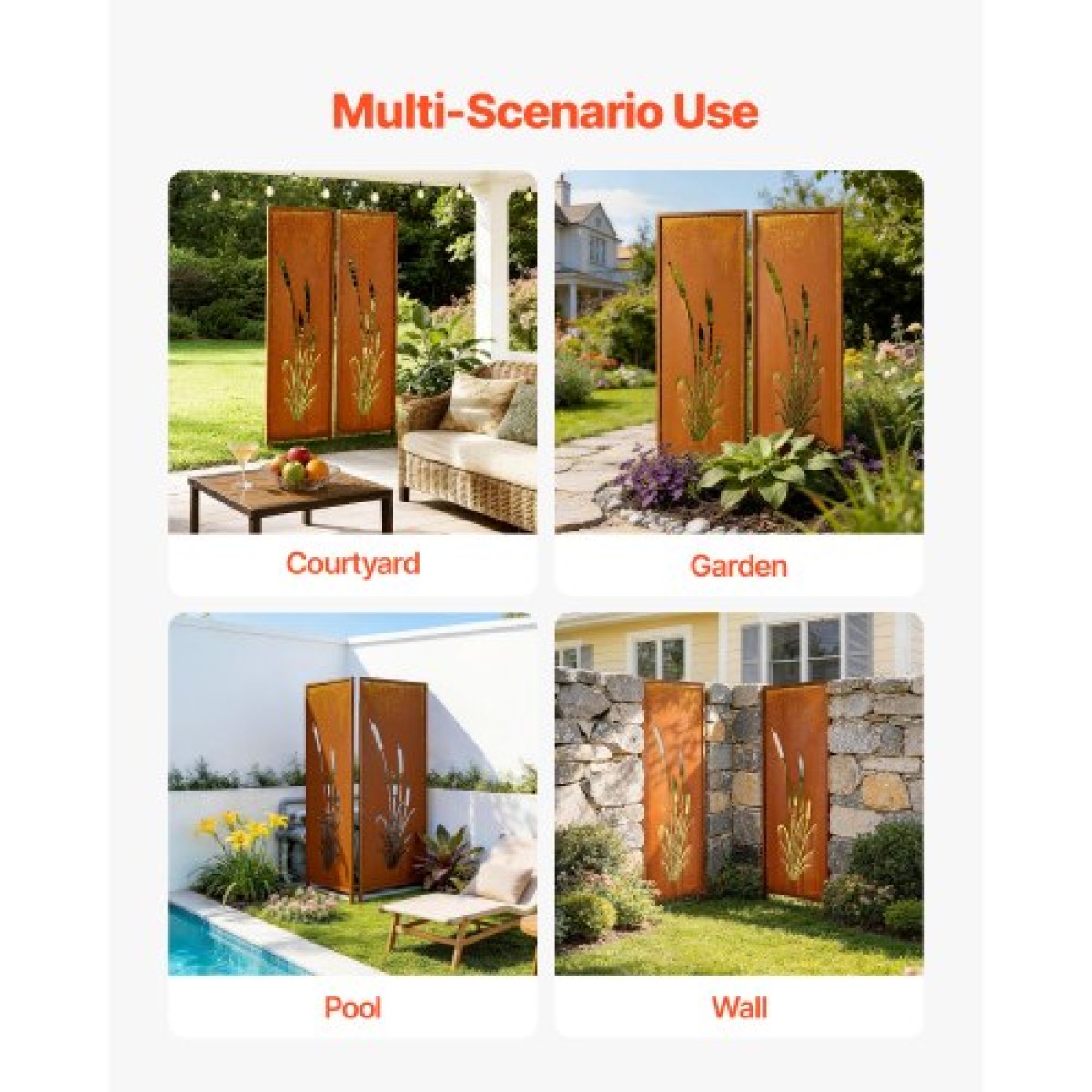 VEVOR Μεταλλική Οθόνη Privacy, 50 x 160 cm Ανεξάρτητος Μοντέρνος φράχτης Privacy, Διαιρέτης κήπου με εκτεταμένους πάσσαλους εδάφους & πλάκα από ανθρακούχο χάλυβα, ανεξάρτητο εξωτερικό διαχωριστικό για κήπο, εσωτερικό