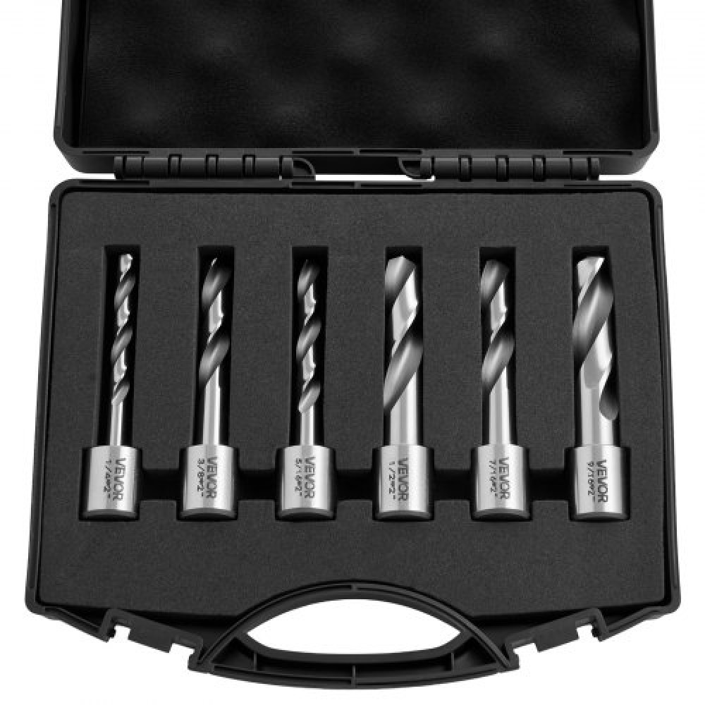 VEVOR Δακτυλιοειδές σετ κοπής, 6 τεμ. Weldon Shank Mag Drill Bits Kit, 50,8 mm Βάθος κοπής, 6,35 mm έως 14,28 mm Διάμετρος κοπής, HSS, 6 τρυπάνια με πλαστική θήκη, για μαγνητικά τρυπάνια, χάλυβας, αλουμίνιο