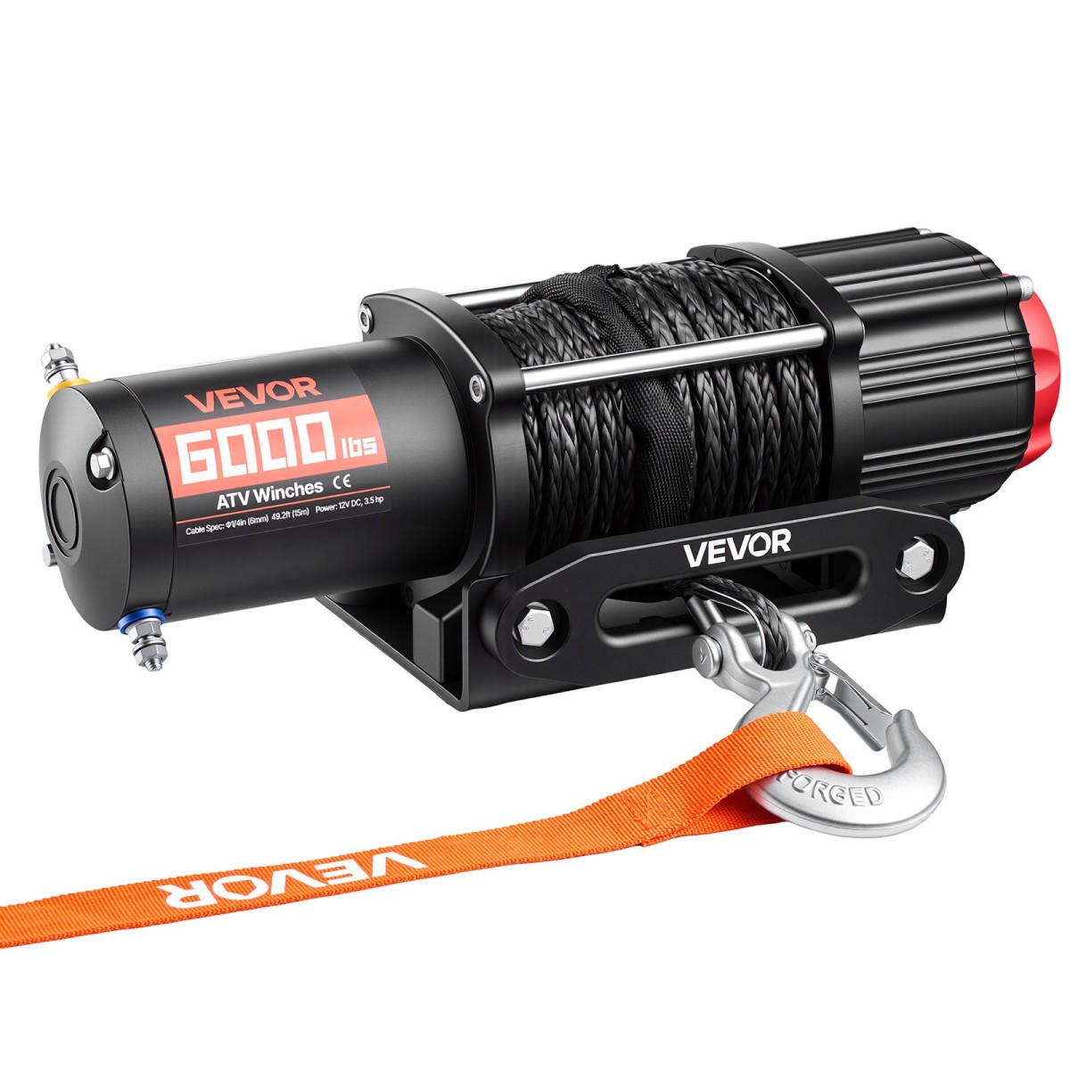 VEVOR 2721 kg Ηλεκτρικό βαρούλκο, βαρούλκο 12V DC ATV/UTV με Φ6 mm x 15 m συνθετικό σχοινί, ασύρματο & ενσύρματο τηλεχειριστήριο, IP55 αδιάβροχο, με πλάκα στήριξης Fairlead για ρυμούλκηση ATV UTV εκτός δρόμου