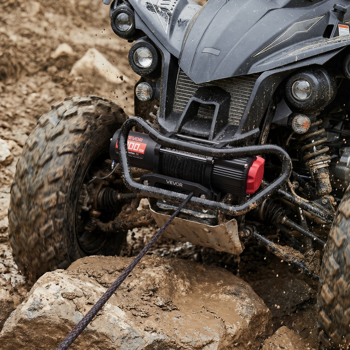 VEVOR 2721 kg Ηλεκτρικό βαρούλκο, βαρούλκο 12V DC ATV/UTV με Φ6 mm x 15 m συνθετικό σχοινί, ασύρματο & ενσύρματο τηλεχειριστήριο, IP55 αδιάβροχο, με πλάκα στήριξης Fairlead για ρυμούλκηση ATV UTV εκτός δρόμου