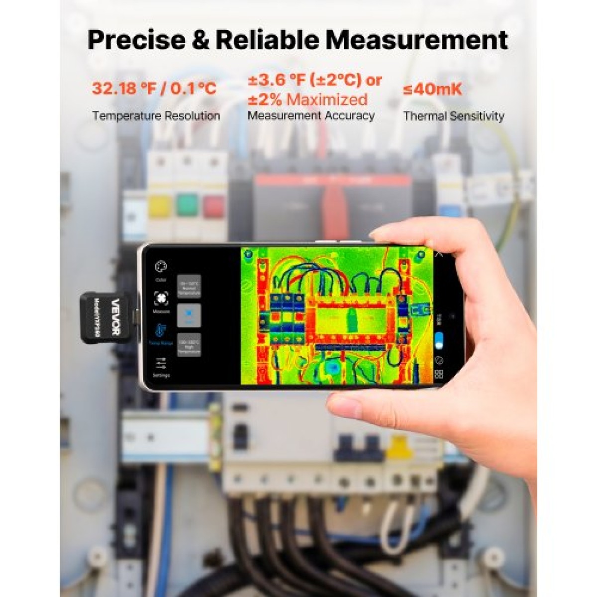 VEVOR Thermal Imaging Camera για Android, 320 x 240 TISR Super Resolution, 25HZ Rate Refresh Rate Infrared Thermal Imager for Smartphone Tablet, 160 x 120 IR Resolution, -20°C to 550°C & 15 Color Palettes