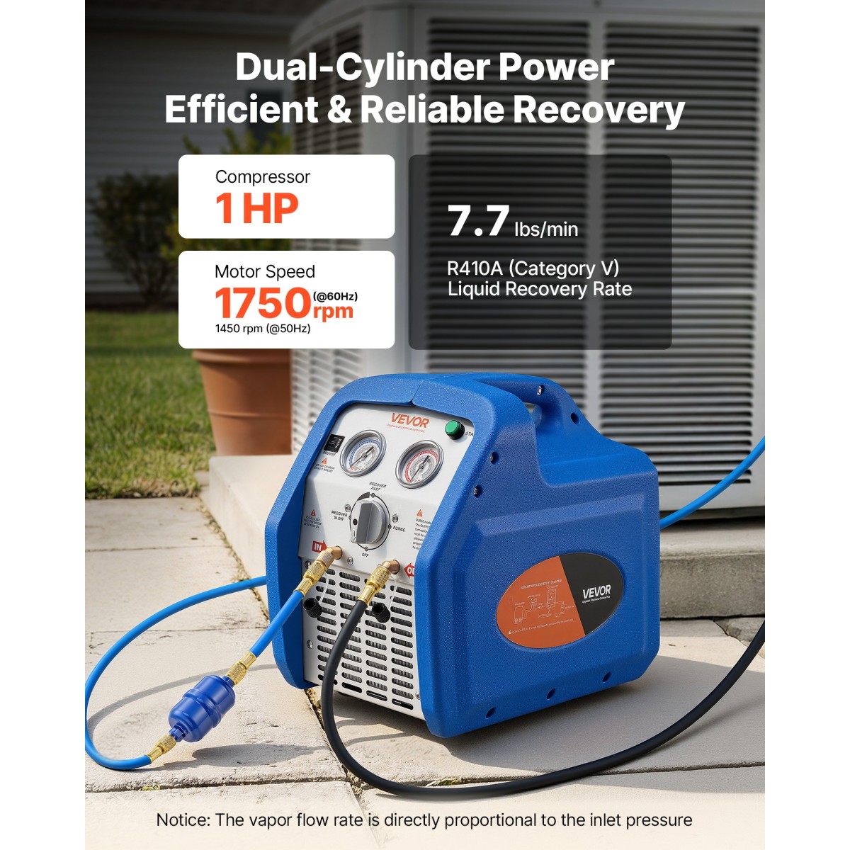 Φορητό μηχάνημα ανάκτησης ψυκτικού VEVOR, 1 HP 220-240V 50Hz Dual Cylinder AC Recovery Machine for Liquid Vapor Refrigerant, 1450 RPM Μονάδα Ανακύκλωσης HVAC για αυτοκίνητα και οικιακά συστήματα κλιματισμού
