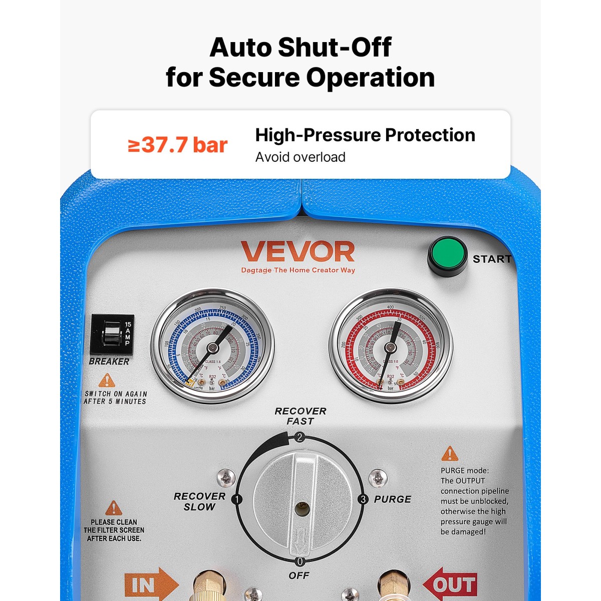 Φορητό μηχάνημα ανάκτησης ψυκτικού VEVOR, 1 HP 220-240V 50Hz Dual Cylinder AC Recovery Machine for Liquid Vapor Refrigerant, 1450 RPM Μονάδα Ανακύκλωσης HVAC για αυτοκίνητα και οικιακά συστήματα κλιματισμού