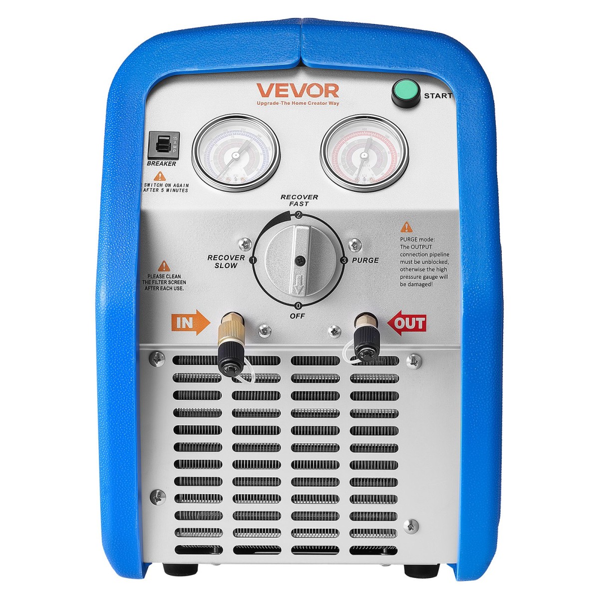 Φορητό μηχάνημα ανάκτησης ψυκτικού VEVOR, 1 HP 220-240V 50Hz Dual Cylinder AC Recovery Machine for Liquid Vapor Refrigerant, 1450 RPM Μονάδα Ανακύκλωσης HVAC για αυτοκίνητα και οικιακά συστήματα κλιματισμού