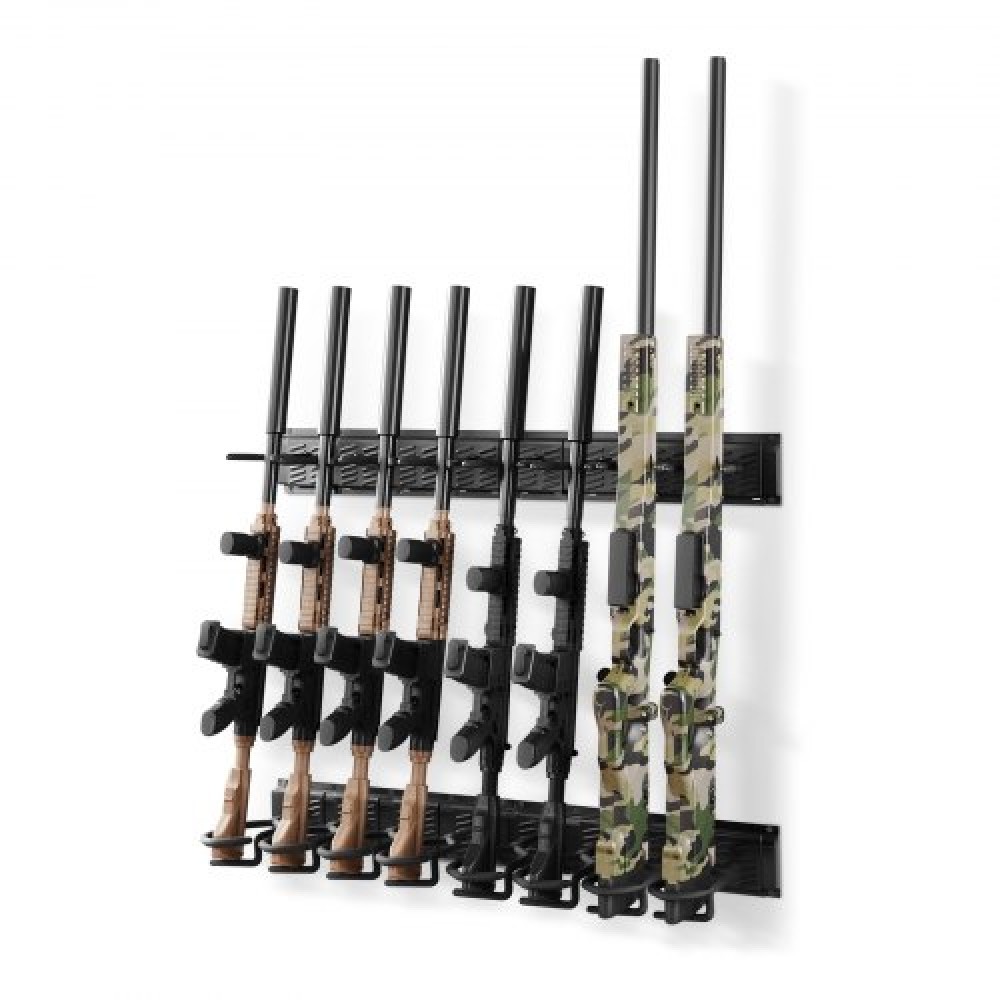 VEVOR Indoor Gun Rack, Heavy Duty Steel, Wall Mount Rifle and Shotgun Rack, 8 Slots for Long Guns, Gun Display Rifle Storage Holder with Screws, for Home Garage Office Retail Shop Hunting Cabin Wall